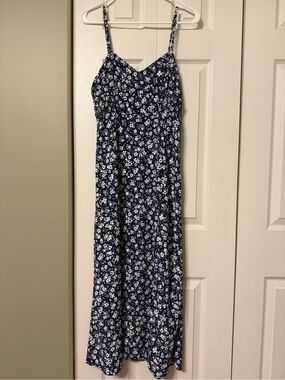Navy Blue Floral Slip Midi Dress